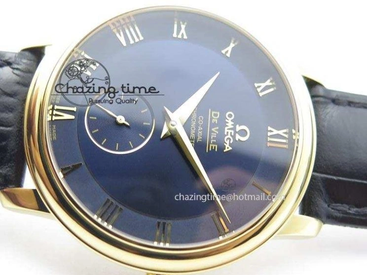 0207 De Ville MK 1:1 Best Edition YG Blue Dial On Black Leather Asian Seagull T1701 (Sec@6) Upgraded 8234